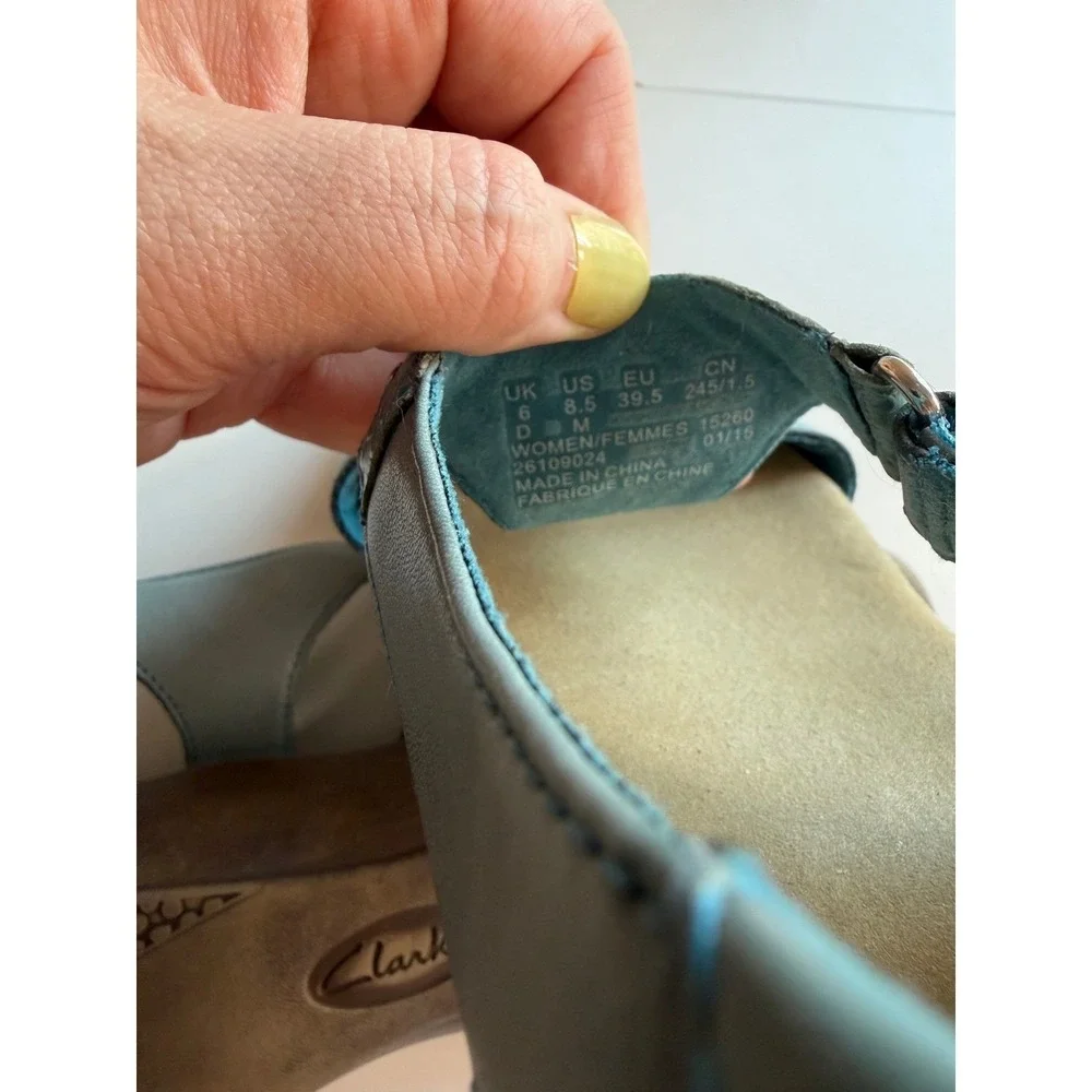 Clarks Collection Blue Leather Snakeskin Texture Slingback Sandals Womens 8.5 M